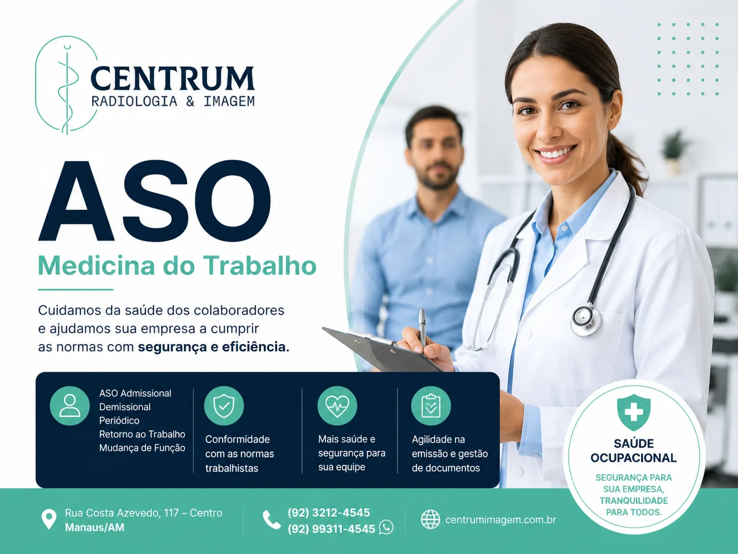 ASO em Manaus com exame admissional, demissional e periódico em clínica de Medicina do Trabalho