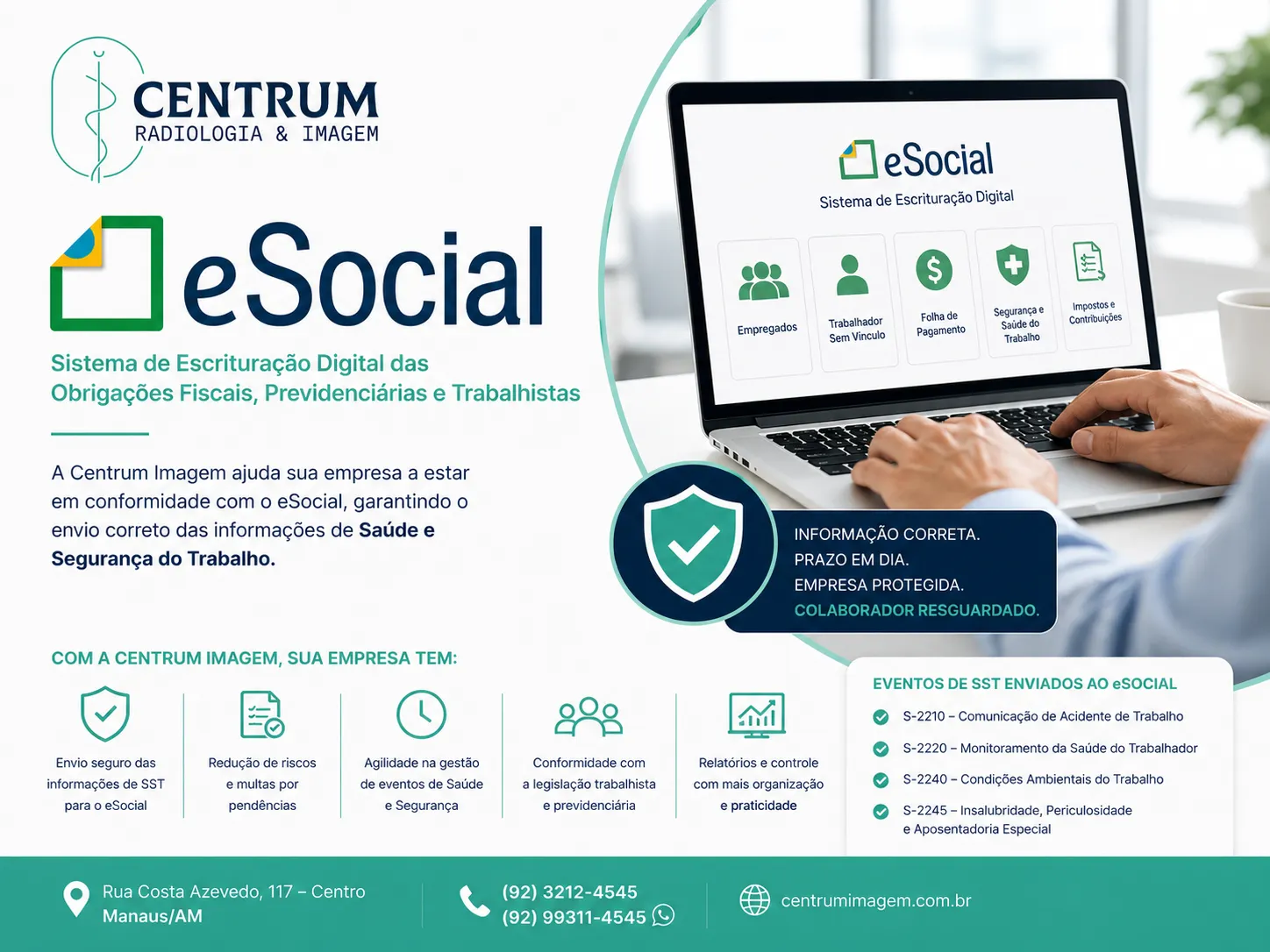 eSocial em Manaus com gestão SST, envio de eventos trabalhistas e Medicina do Trabalho pela Centrum Imagem em Manaus AM
