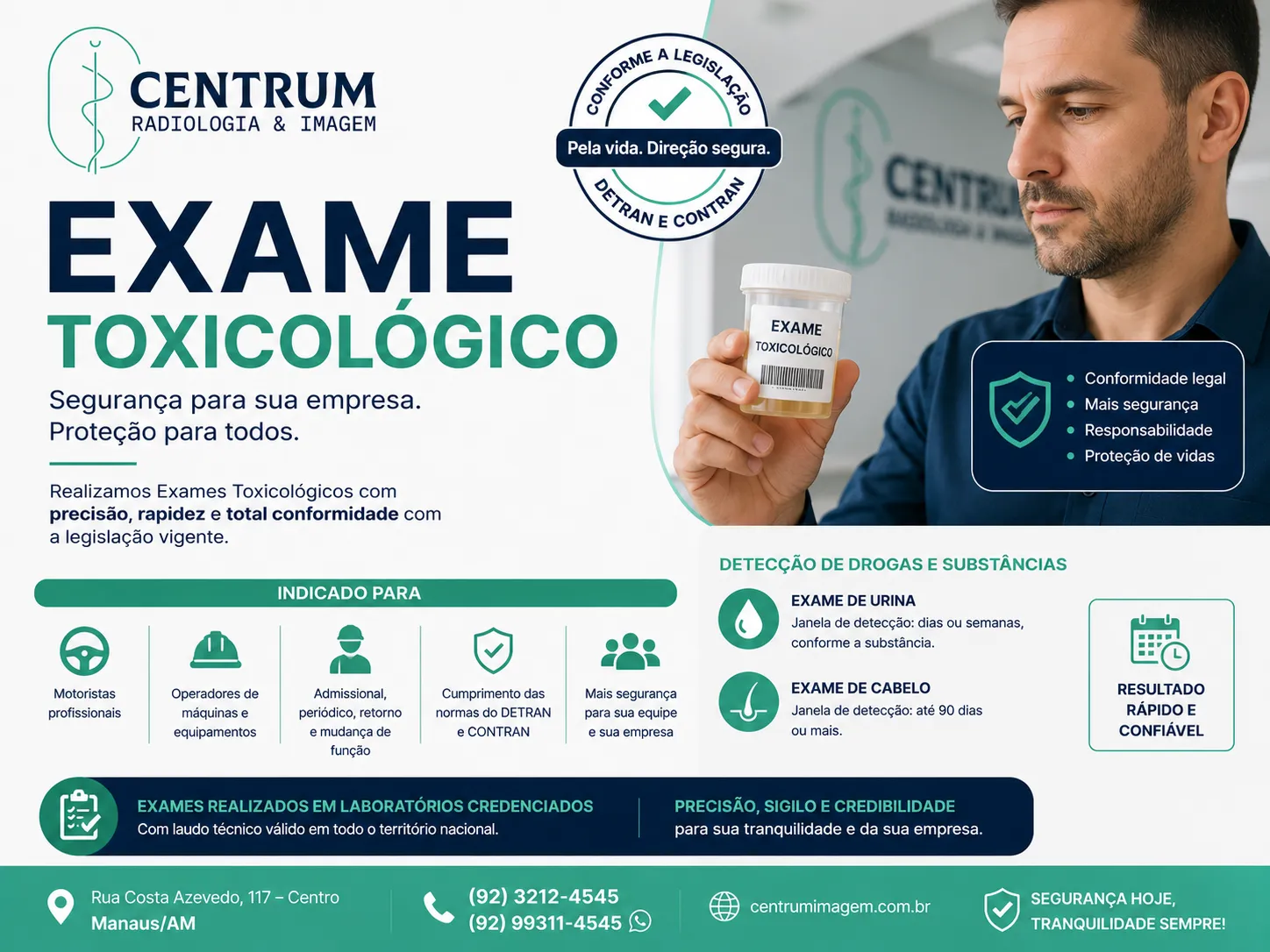 Exame toxicológico em Manaus para motoristas e empresas realizado pela Centrum Imagem Medicina do Trabalho em Manaus AM